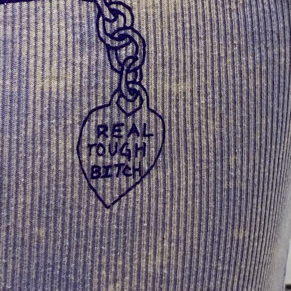 RTB Real Tough B itch Purple Tank Top Medium Embellished Graphic Ribbed Cotton - Picture 8 of 13